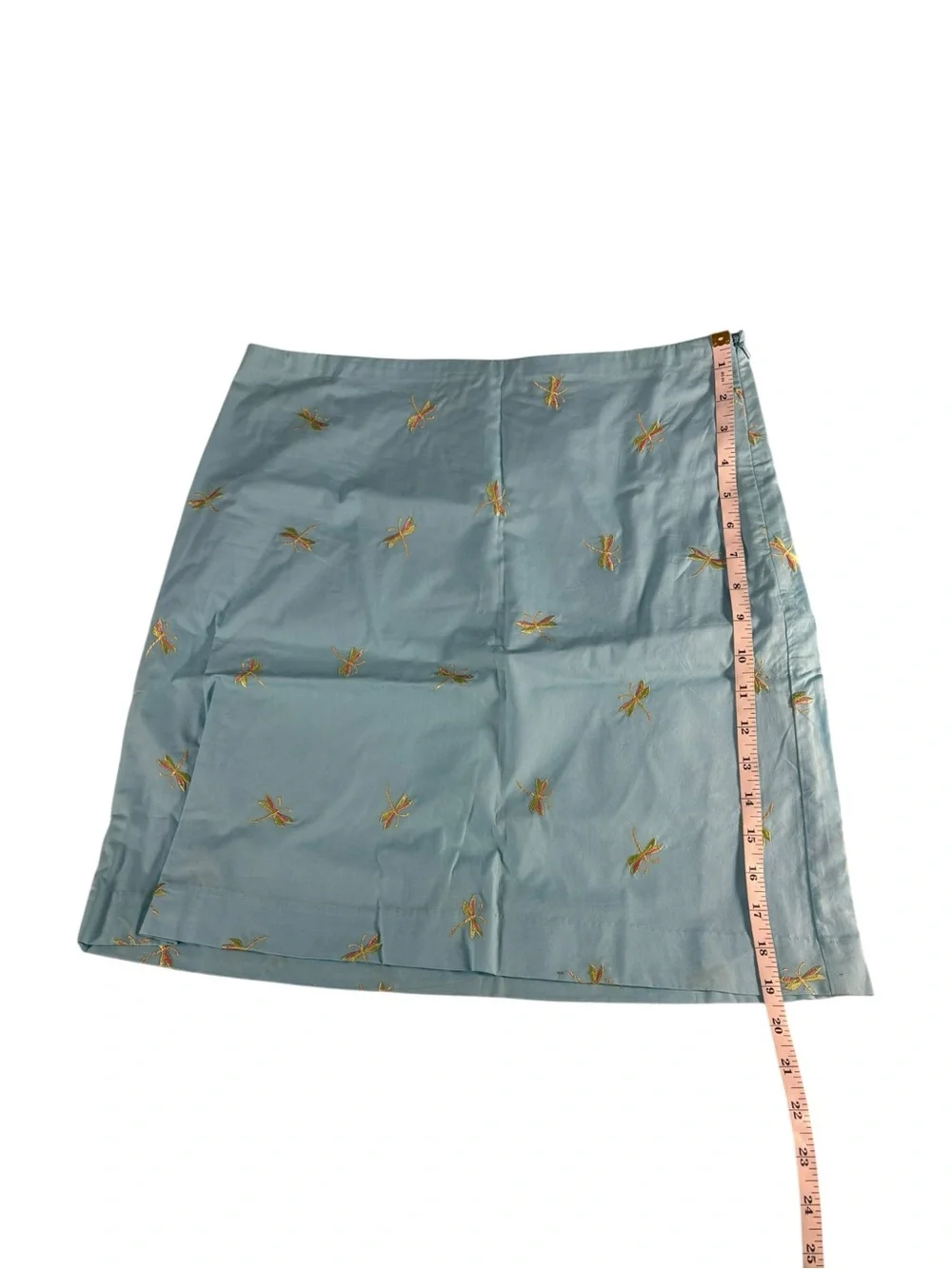 Talbots Petites Dragonfly Embroidered A-Line Skirt Blue Cotton 8P NWT